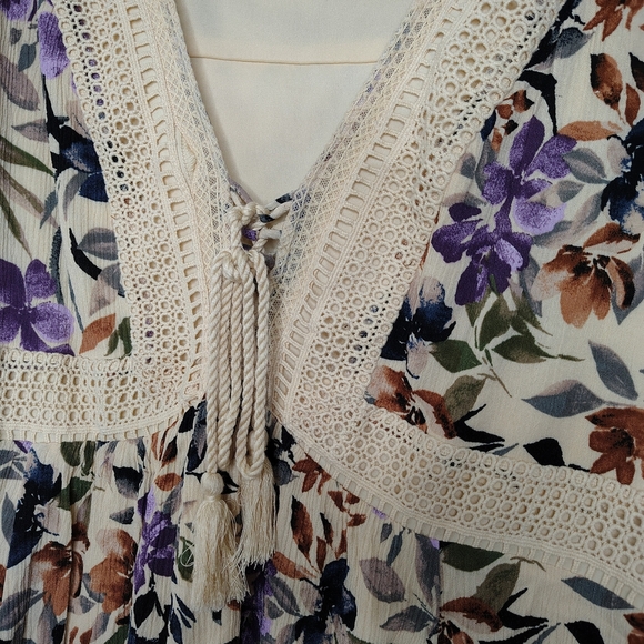 Torrid Mini Gauze Lace-Up Skater Dress Floral Print Circular Flounce Sleeves 3x - Picture 6 of 15